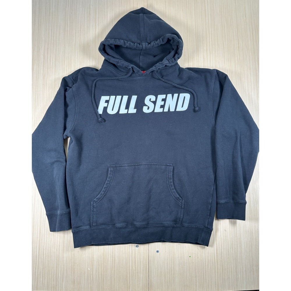 Full Send Hoodie Mens Medium Black Fleece Lined Casual Spellout Logo‎ Drawstring